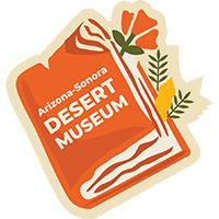 Graphic of a book with Arizona=Sonora Desert Museum on the cover, and plants showing between the pages